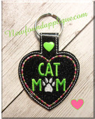 In The Hoop Cat Mom Snap Tab Key Fob Embroidery Machine Design