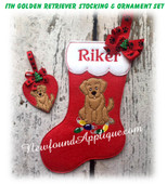 In The Hoop Golden Retriever Stocking and Ornament Embroidery Machine Design Set