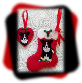 In The Hoop Border Collie Stocking and Heart Ornament Embroidery Machine Design Set