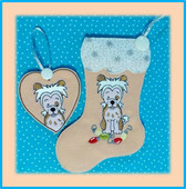 In the hoop Chinese Crested Dog Stocking and Heart Ornament Embroidery Machine design Set