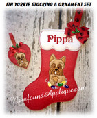 In The Hoop Yorkie Stocking and Heart Ornament Embroidery Machine Design Set
