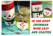 In The Hoop Snowman Wine Cozy and Coaster Embroidery Machine Design Set