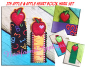 In The Hoop Apple and Apple Heart Book Mark Embroidery Machine Design Set