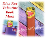 In The Hoop Dino Rex Valentine Book Mark Embroidery Machine Design