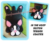 In The Hoop Boston Terrier Flat Dog Coaster Embroidery Machine Design for 5"x7" Hoop