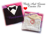 In The Hoop Wedding Bride And Groom Coasters Embroidery Machine Design Set