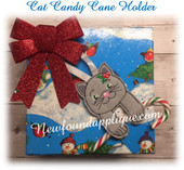 In The Hoop Cat Candy Cane Pencil Holder Ornament Embroidery Machine Design