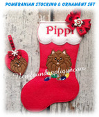 In The Hoop Pomeranian Stocking and Heart Ornament Embroidery Machine Design Set