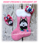 In The Hoop Husky Stocking and Heart Ornament Embroidery Machine Design Set