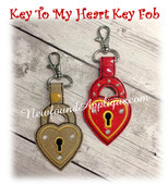 In The Hoop Heart With Lock Key Fob EMbroidery Machine Design