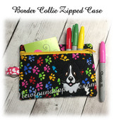 In The Hoop Border Collie Zipped Case Embroidery Machine Design