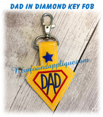 In The Hoop DAD In A Diamond Snap Tab Key Fob EMbroidery Machine Design