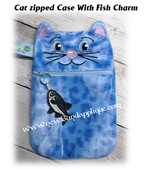 In The Hoop Cat Face Zipped Case With Fish Charm Embroidery Machine Design