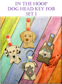In The Hoop Dog Head Key Fob Embroidery Machine Design Set 1