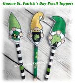In the hoop Gnome St. Patrick's Day Pencil Topper Embroidery Machine Design Set