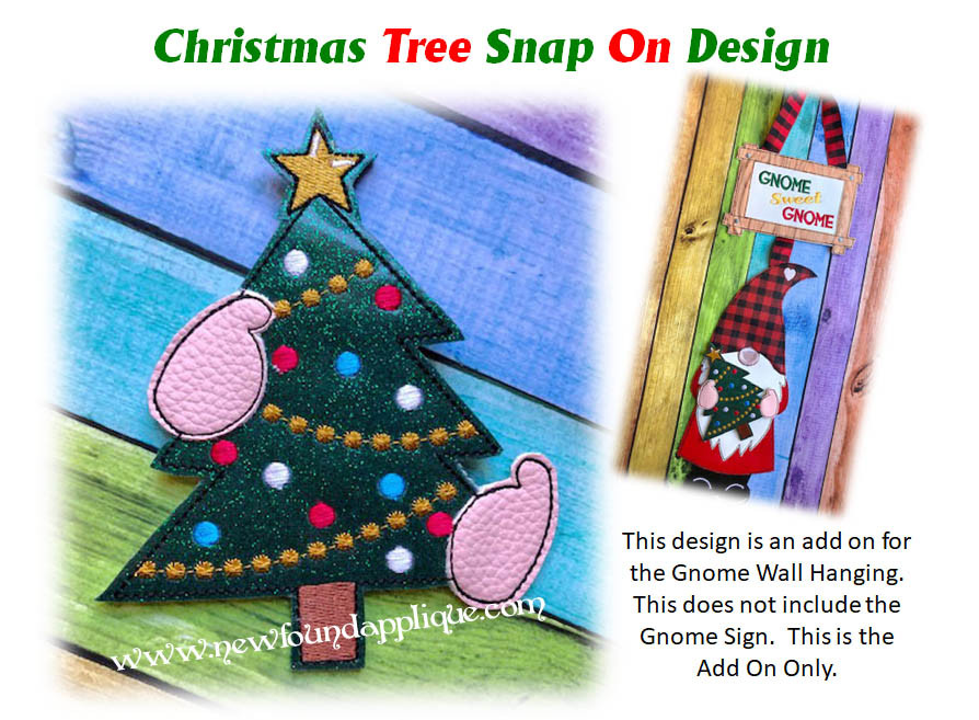 In The Hoop Gnome Christmas Tree Snap On Embroidery Machine Design