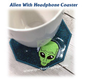 In The Hoop Alien with Headphones Coaster Embroidery Machine Design