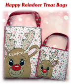 In The Hoop Happy Reindeer Treat Bag Embroidery Machine Design Set