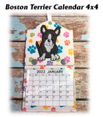 In The Hoop Boston Terrier Calendar 4x4 Embroidery Machine Design