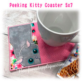 In The Hoop Peeking Kitty Coaster 5x7 Embroidery Machine Design
