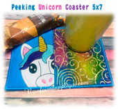 In The Hoop Peeking Unicorn Coaster 5x7 Embroidery Machine Design