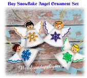 In The Hoop Snowflake Boy Angel Ornament Embroidery Design Set