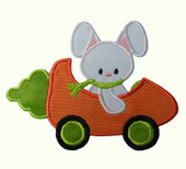 Bunny In a Carrot Car Applique design