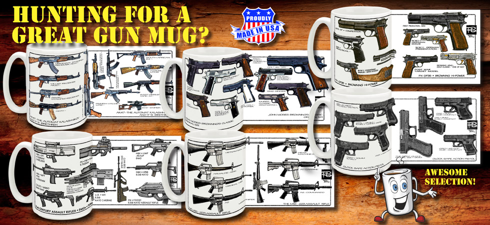 Gun Coffee Mugs Glock AK47 M1911 Automatic Rifle FAL Luger Mug