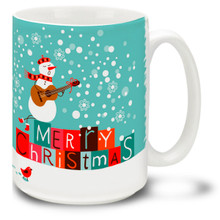 Sing a happy Holiday song with this Christmas Funky Santa Snowman Serenade mug! Bright colors and a traditional Merry Christmas message make this 15 oz Christmas Snowman Mug a favorite. Durable, dishwasher and microwave safe coffee cup makes a welcome gift for the holidays!