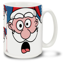 Even Santa is surprised at just how popular this Christmas Funky Santa Surprise mug is! Goofy, surprised Santa Claus makes this 15 oz Christmas Santa Surprise Mug a favorite. Durable, dishwasher and microwave safe coffee cup makes a welcome gift for the holidays!