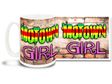 Motown Girls are hip and racy, like a brand new car! Drive a little faster in or out of Detroit with this Motown Girl mug! 15 oz coffee Mug is  dishwasher and microwave safe.