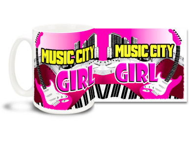 Nashville, Tennessee women have music in their voices! Nothing is prettier than a Music City Girl. Enjoy some sweet country music with a Music City Girl mug! 15 oz coffee Mug is dishwasher and microwave safe.