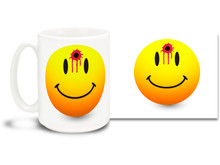 This fun mug is a twist on the classic Smiley Face icon! 15 oz coffee Mug is durable, dishwasher and microwave safe.