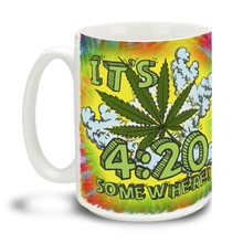 Lively yourself up, It's 4:20 Somewhere! Delightful marijuana theme makes this the perfect leisure-time mug. Durable, dishwasher and microwave safe big 15-ounce ceramic coffee mug with comfortable 4-finger handle.