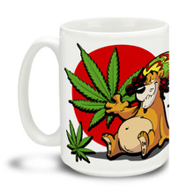 Lively yourself up with a cute Rasta Lion Rocky Mountain High mug! Delightful marijuana theme makes this the perfect leisure-time mug. Durable, dishwasher and microwave safe big 15-ounce ceramic coffee mug with comfortable 4-finger handle.