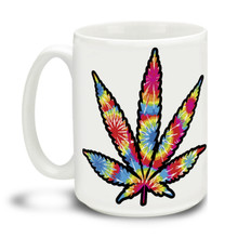 Lively yourself up and take little trip with this psychedelic Tie-Dye Sativa Leaf. Delightful marijuana theme makes this the perfect leisure-time mug. Durable, dishwasher and microwave safe big 15-ounce ceramic coffee mug with comfortable 4-finger handle.
