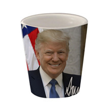 Donald Trump is the 45th President of the United States. Show your support with this durable, dishwasher and microwave safe Donald Trump President Official Portrait shot glass. Popular 2-ounce ceramic shot has great gift appeal. #Trump #GOP #2A #POTUS #MAGA