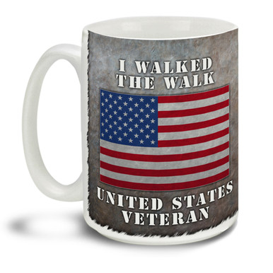 Those who served deserve everyone's respect and thanks! Anyone can talk the talk, show them you Walked the Walk with this pride motto and American Flag background mug, it makes a great Veteran coffee mug. This patriotic Veteran's mug is durable, dishwasher and microwave safe.