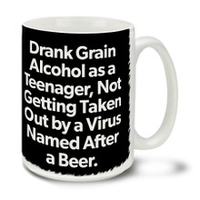 In these uncertain times one thing is for sure, Americans are tough and resilient! Find a little humor and bash the corona virus COVID-19 bug with this durable, dishwasher and microwave safe 15-ounce funny drinking themed ceramic coffee mug with comfortable 4-finger handle.