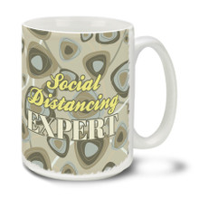 In these uncertain times one thing is for sure, Americans are tough and resilient! Find a little humor and bash the corona virus COVID-19 bug with this durable, dishwasher and microwave safe 15-ounce funny Social Distancing Expert ceramic coffee mug with comfortable 4-finger handle. #coronavirus #socialdistancingexpert