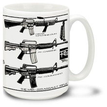 The U.S. Military version of the AR-15 Rifle, the M16 Rifle is adapted for semi-automatic, three-round burst, and full-automatic fire. The M16 rifle was the United States Army's standard service rifle of the Vietnam War. Get your M16 Rifle Coffee mug. Our M16 mugs are a full 15oz, dishwasher and microwave safe.