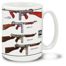 Thompson submachine gun coffee mug. Get a Tommy Gun mug! Enjoy coffee in this authentic Thompson machine gun mug.