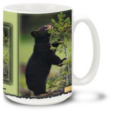 Join this cute little bear on his quest for the perfect tree. 15oz coffee mug is durable, dishwasher and microwave safe.