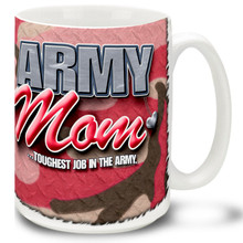United States Army Mom coffee mug on Pink Camo for every Army Mom! This Army Mom mug is durable, dishwasher and microwave safe.