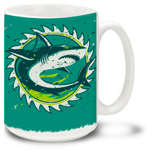 Don't waste your time with more complicated shark mugs! Our simple shark mug features a big, bold shark graphic. Get the Sharknado going strong with one of our shark mugs... Shark Coffee Mug is dishwasher and microwave safe. Personalize it with your name for only $3 more!
