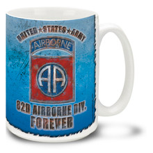 "All the way!" with this U.S. Army 82nd Airborne Forever coffee mug featuring rough and ready emblem of the 82nd Airborne. United States Army Airborne mug is dishwasher and microwave safe.
