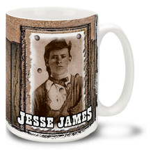 American outlaw, robber, and murderer and the most famous member of the James-Younger Gang, Jesse James was a Legendary Wild West figure. Start your baddest days with a Jesse James Mug! Featuring a historic photo, this Jesse James coffee Mug is dishwasher and microwave safe.