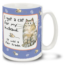 Cat Lovers know, never ask them to choose between their cat and you! Trade a frown for this great cat mug. Cartoon cat coffee mug is dishwasher and microwave safe.