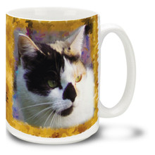 While calico cats can be many breeds, they are almost always female! Calicoes are believed to bring good luck in the folklore of many countries and are sometimes referred to as "Money Cats" in the United States. Add a little luck to your day with this mystical Calico Cat mug. Calico cat coffee mug is dishwasher and microwave safe.