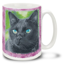 Black cats are rumored to be mysterious shape changers with magical powers, but all of the black cats I have known are sweet, curious and very loving! Of course, what they do when I am not watching could easily be a different matter... Add a little magic to your day with this mystical Black Cat mug. Black cat coffee mug is dishwasher and microwave safe.
